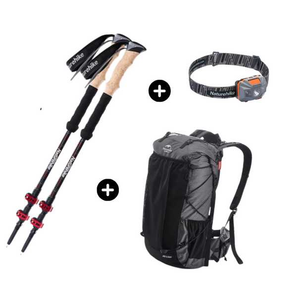 HikeSense Essential Trio - Backpack, Trekking Pole & Headlamp