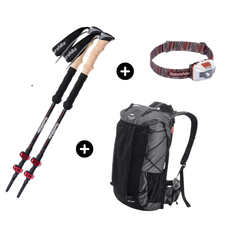 HikeSense Essential Trio - Backpack, Trekking Pole & Headlamp