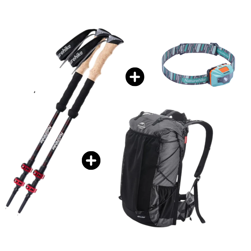 HikeSense Essential Trio - Backpack, Trekking Pole & Headlamp