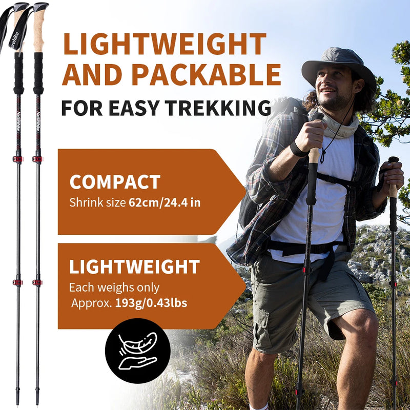 Lightweight and Portable Carbon Fiber Trekking Poles - 2 pcs