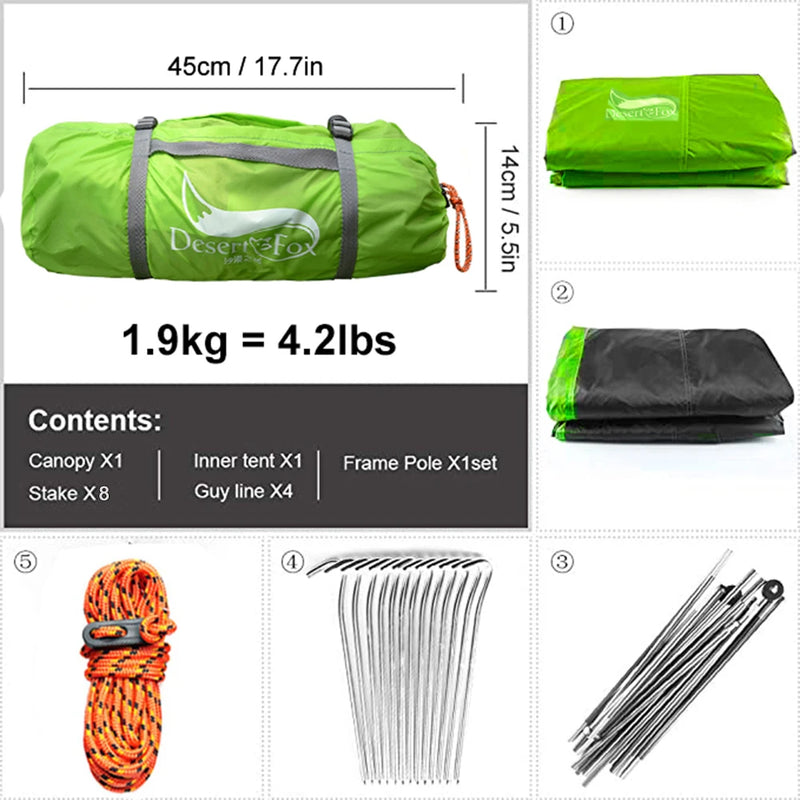 Tent for couple - Lightweight, waterproof, compact and easy to build up