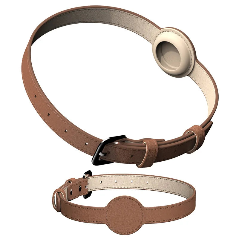 Leather Adjustable Pet Collar with AirTag Holder