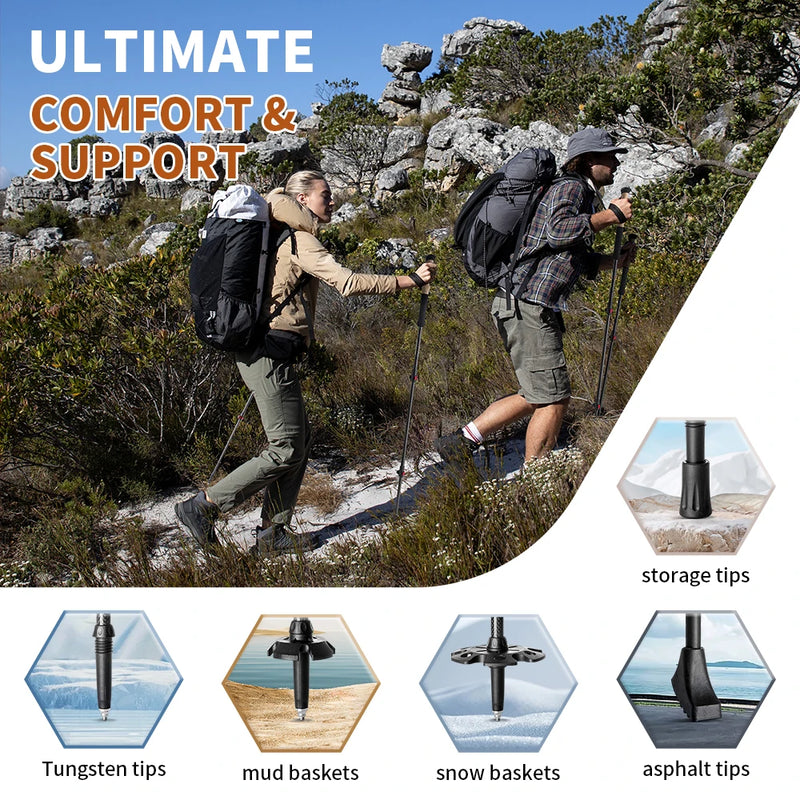 Lightweight and Portable Carbon Fiber Trekking Poles - 2 pcs