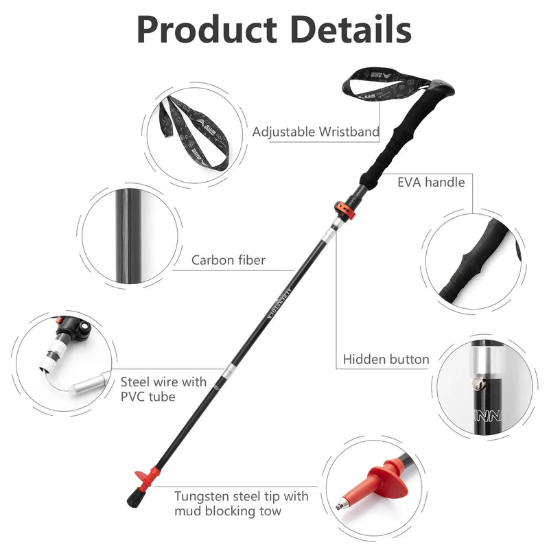 Carbon Fiber & Aluminium alloy Collapsible Trekking Pole