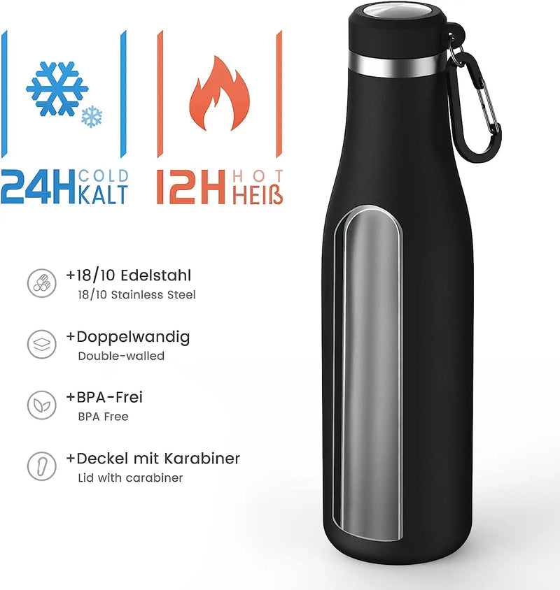 Stainless Steel Water Bottle with Carabiner Hook