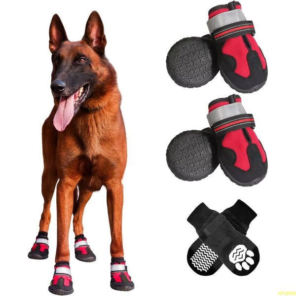 Waterproof Dog Boots with Anti-Slip Socks and Reflective Straps